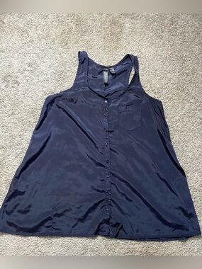 Fun & Flirt Navy Button-Front Satin Tank